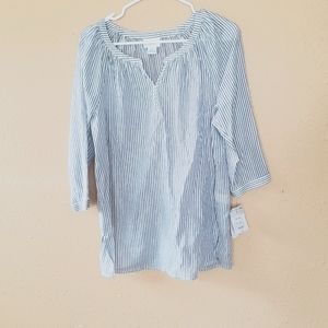 3/4 sleeve blouse blue stripes with white and gold small